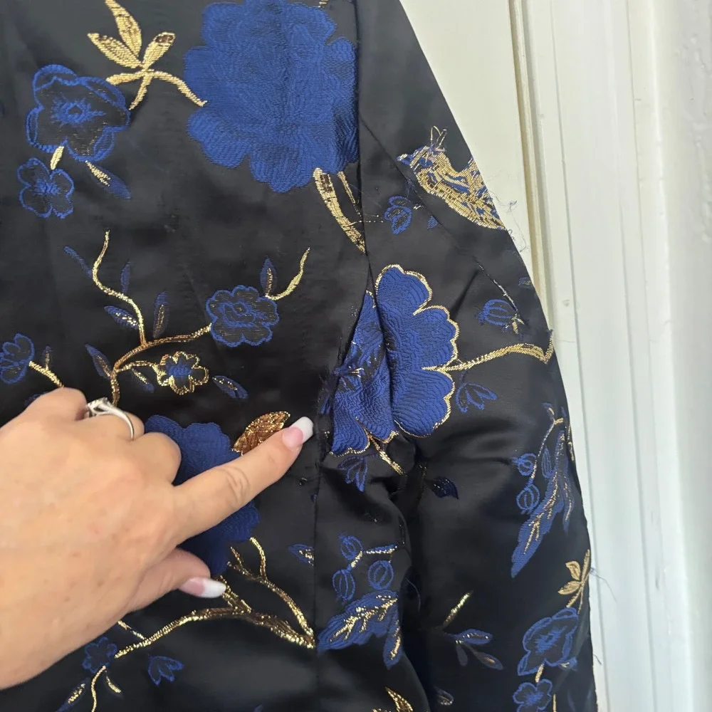 Cloudstyle Mens 2 Piece Floral Dress Suit Blue Gold Tuxedo Jacket Pants Medium